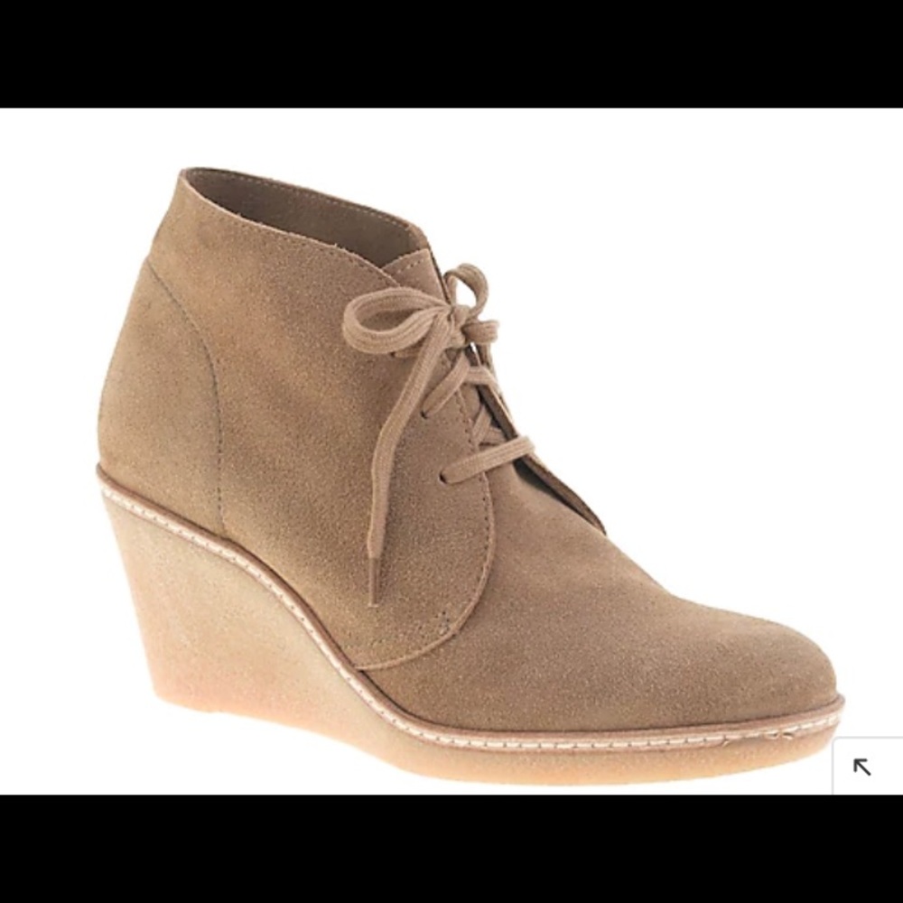 Size 8 JCrew MacAlister suede wedge tan booties made in Italy